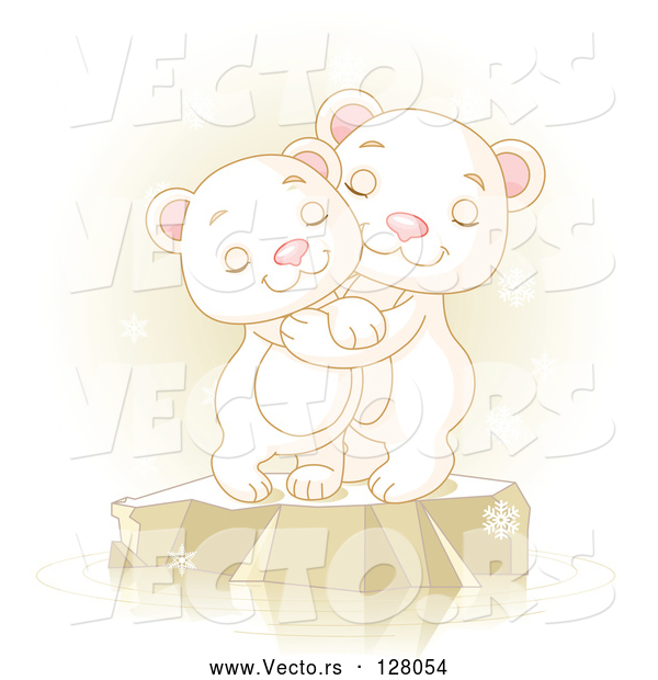 Vector of Two Adorable Polar Bears Hugging and Smiling on Ice