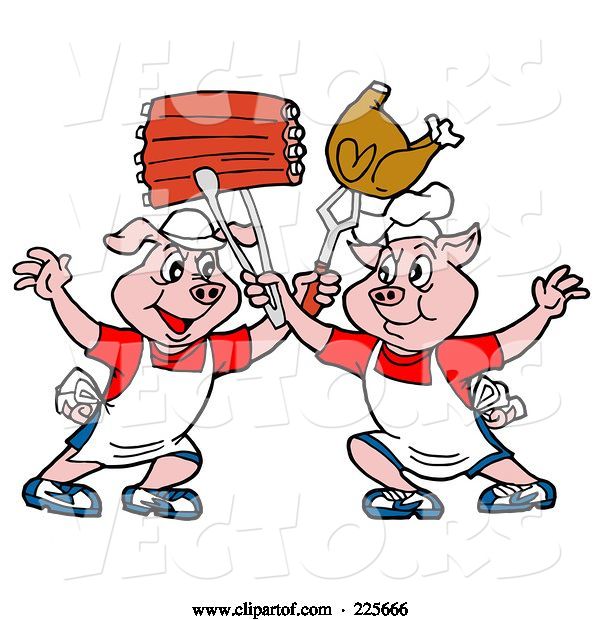 Vector of Two Chef Pigs Holding up Ribs and Chicken