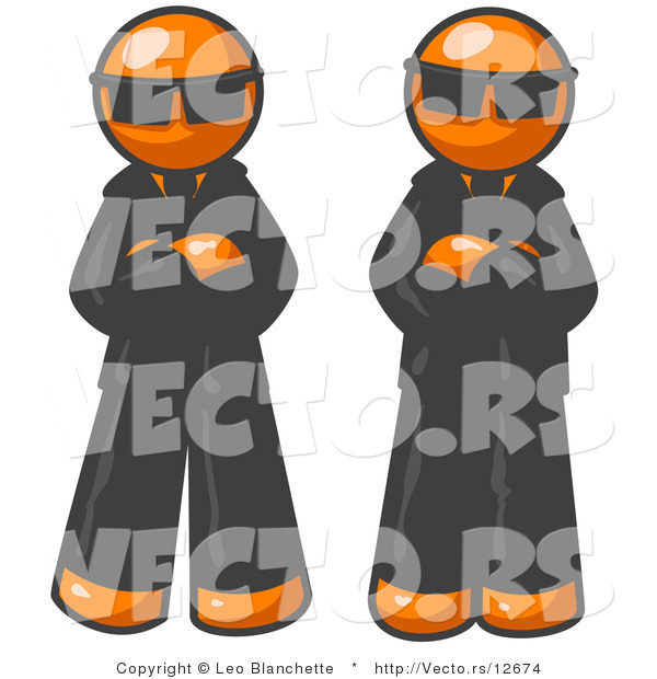 Vector of Two Orange Guys Standing with Their Arms Crossed, Wearing Sunglasses and Black Suits