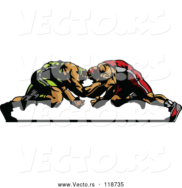 Vector of Two Strong Male Wrestlers in a Match