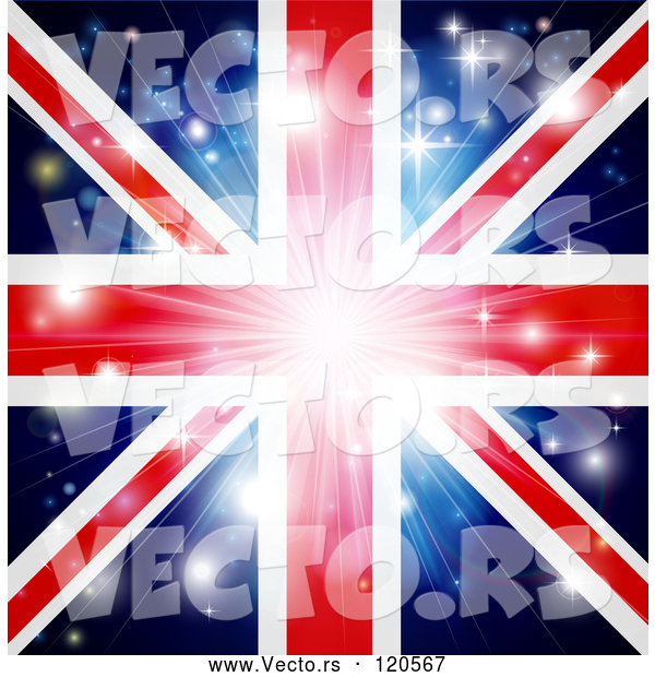 Vector of Union Jack Flag Background with Flares and a Burst.
