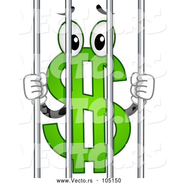 Vector of USD Dollar Currency Symbol Mascot Behind Jail Bars