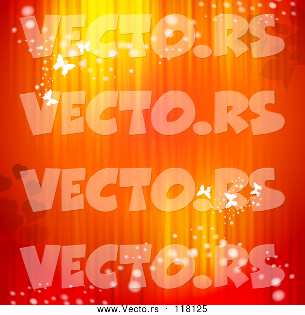 Vector of Valentine Background of Red and Orange Lights with Hearts and Butterflies