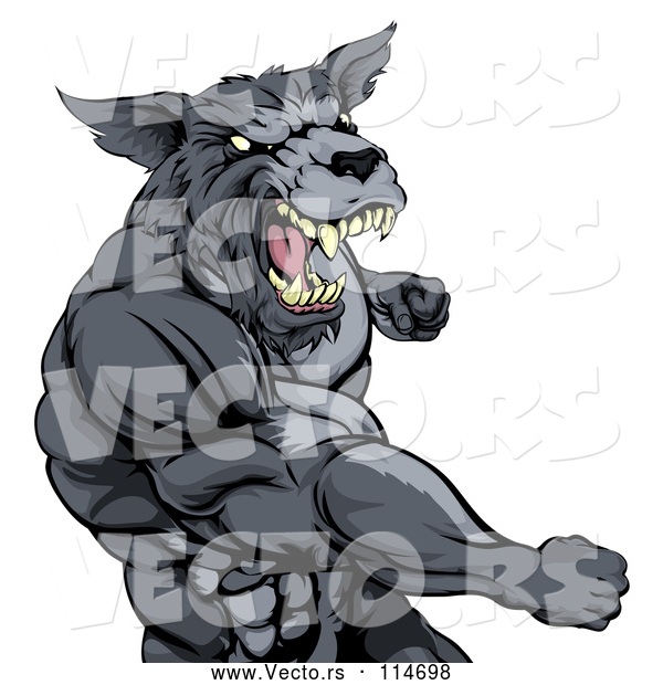 Vector of Vicious Muscular Wolf Guy Punching