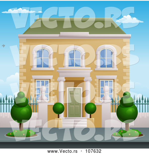 Vector of Victorian House with Topiary Plants