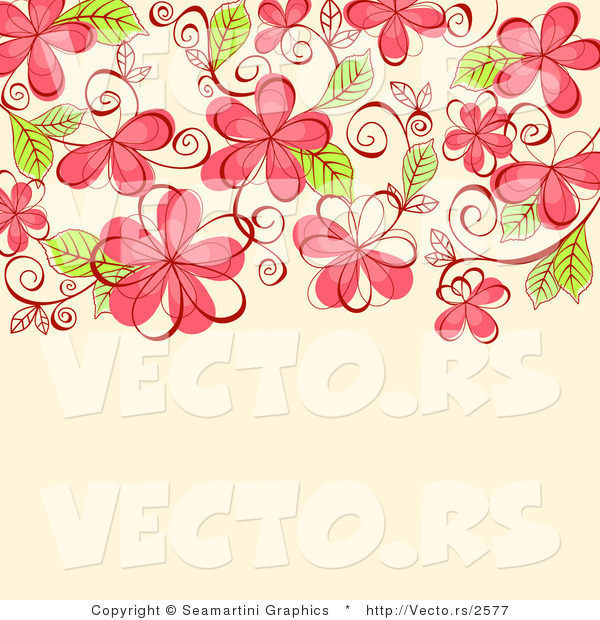 Vector of Vines and Pink Flowers on Beige Background