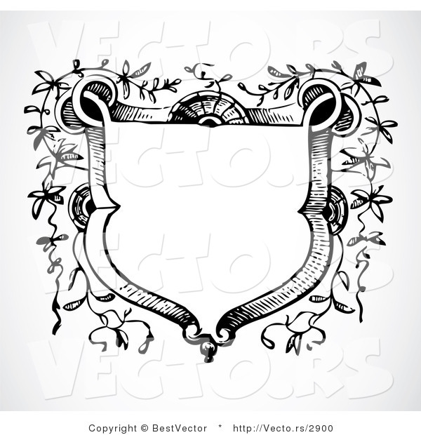 Vector of Vines Growing Around a Blank Crest - Black and White Digital Web Design Element