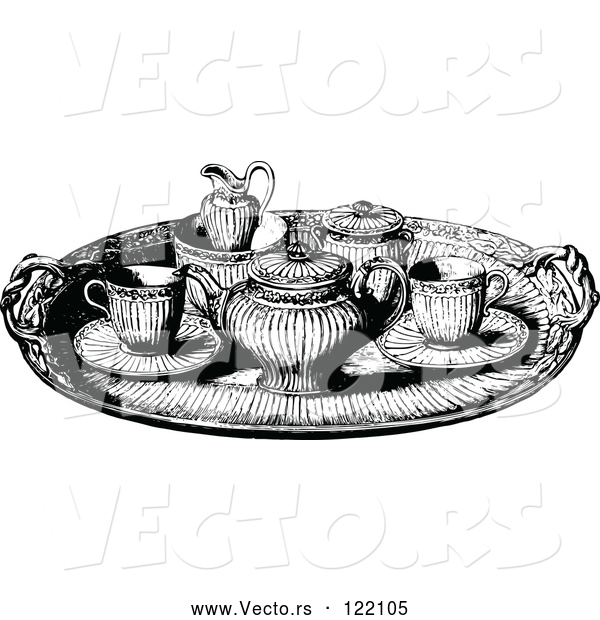 Vector of Vintage Black and White Tea Service Tray