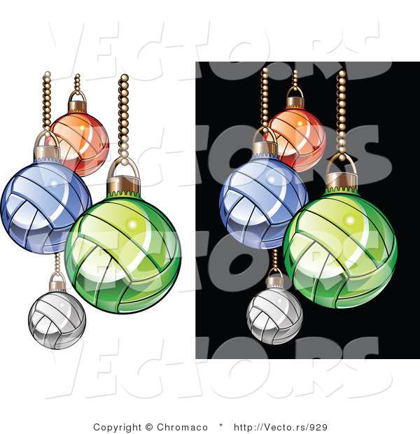 Vector of Volleyball Christmas Ornaments - White and Black Background Versions
