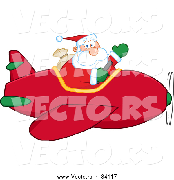 Vector of Waving Santa Claus Piloting Plane