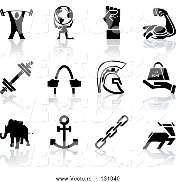 Vector of Weigh Tlifter, Guy Holding Globe, Muscles, Weights, Helmet, Elephant, Anchor, Deer, and Links