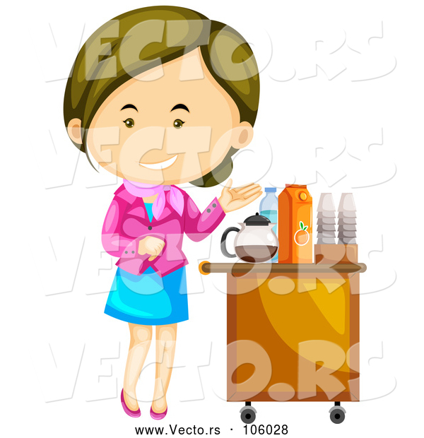 Vector of Welcoming White Flight Attendant Lady Presenting Beverages