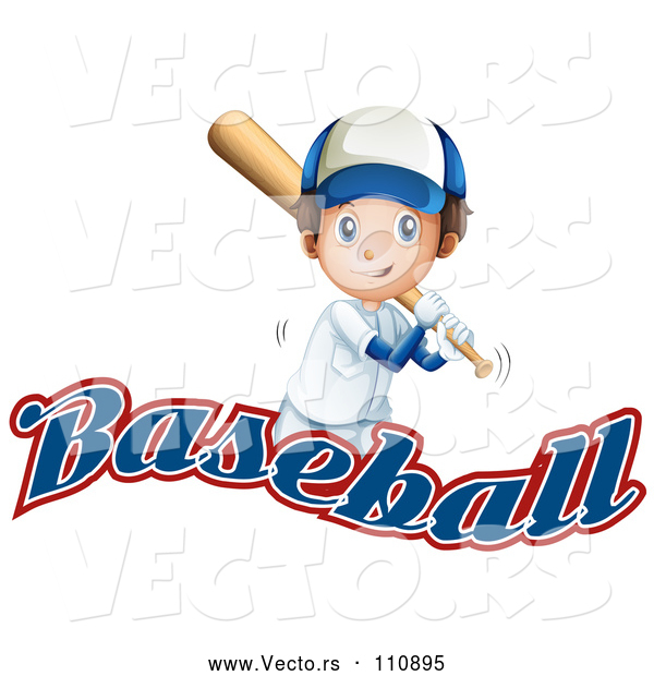 Vector of White Boy Baseball Player Batting over Text
