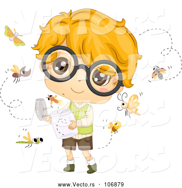 Vector of White Boy with Glasses, Relasing Bugs