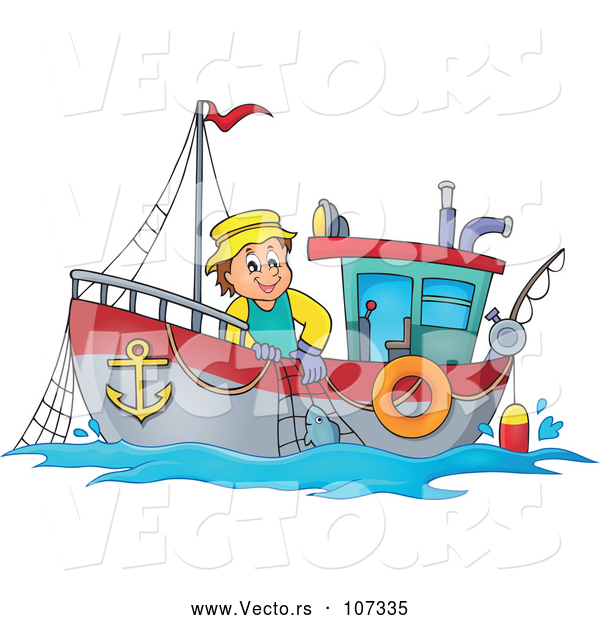 Vector of White Fisher Man on a Boat