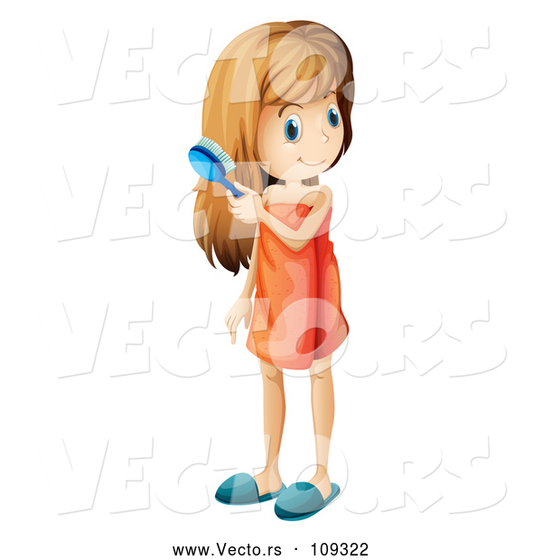 Vector of White Girl Wrapped in a Towel and Brushing Her Hair