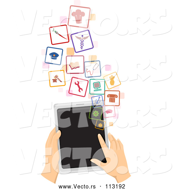 Vector of White Hands Using a Tablet Computer to Search for a Job
