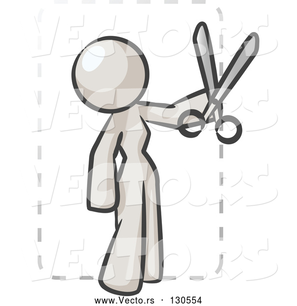 Vector of White Lady Character Snipping out a Coupon with a Pair of Scissors Before Going Shopping