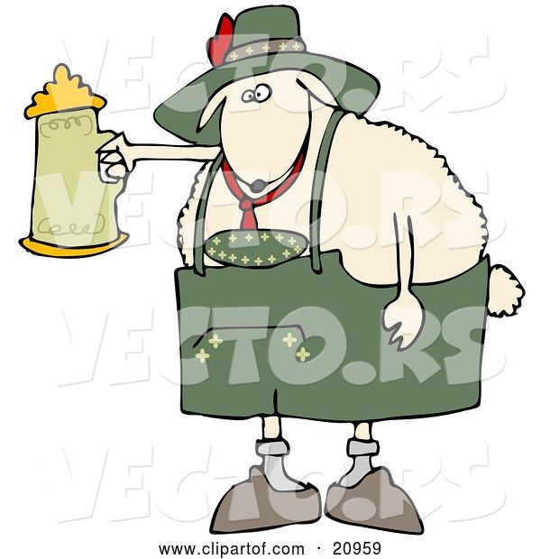 Vector of White Sheep Getting Drunk with a Beer Stein at Oktoberfes