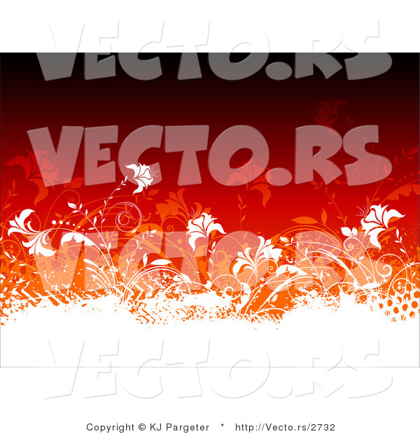Vector of White Vines and Grunge Designs Composited on Gradient Red Background Design