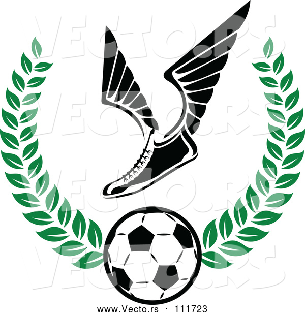 Vector of Winged Soccer Cleat Shoe over a Ball in a Green Wreath