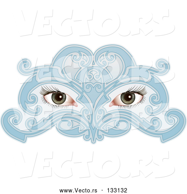 Vector of Woman's Eyes Behind a Blue Face Mask