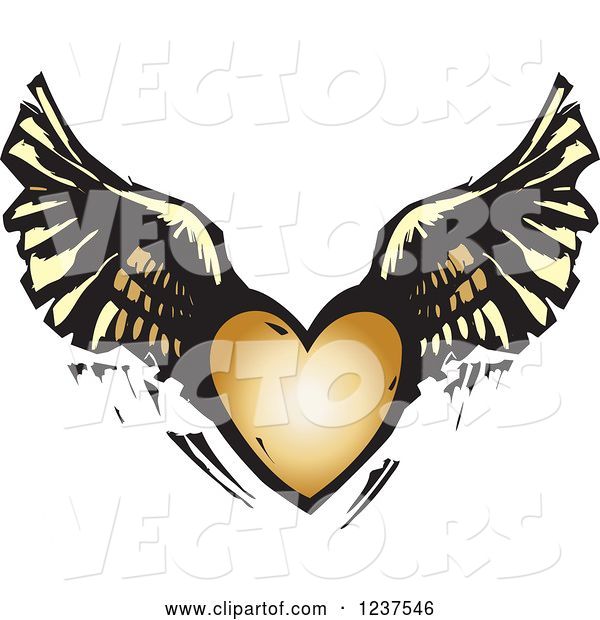 Vector of Woodcut Flying Winged Heart