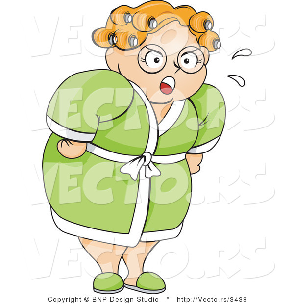 Vector of Yelling Woman Wearing Curlers and a Robe