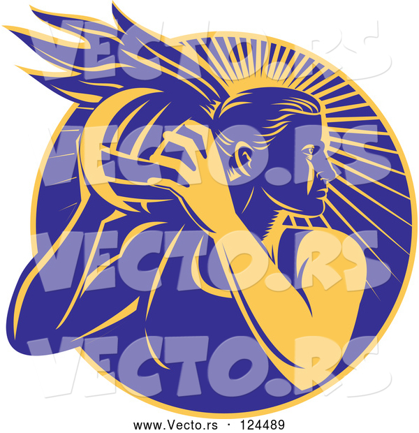 Vector of Yellow and Blue Female Netball Player over Rays