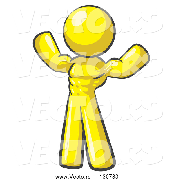 Vector of Yellow Bodybuilder Guy Flexing His Muscles and Showing the Definition in His Abs, Chest and Arms