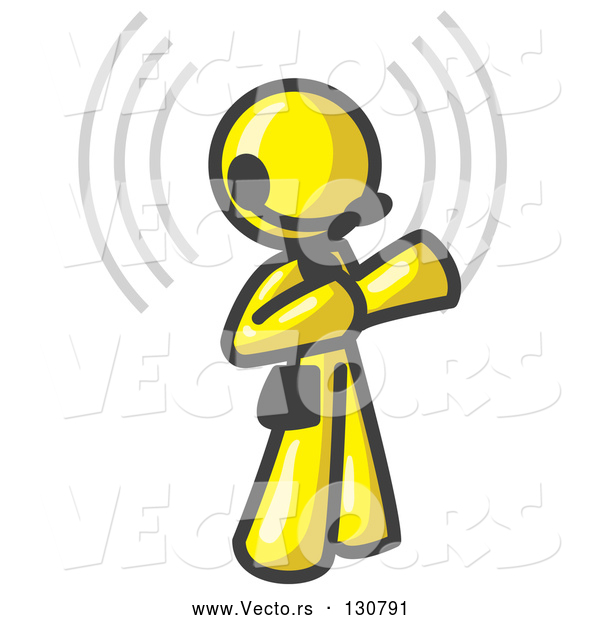 Vector of Yellow Customer Service Representative Taking a Call with a Headset in a Call Center