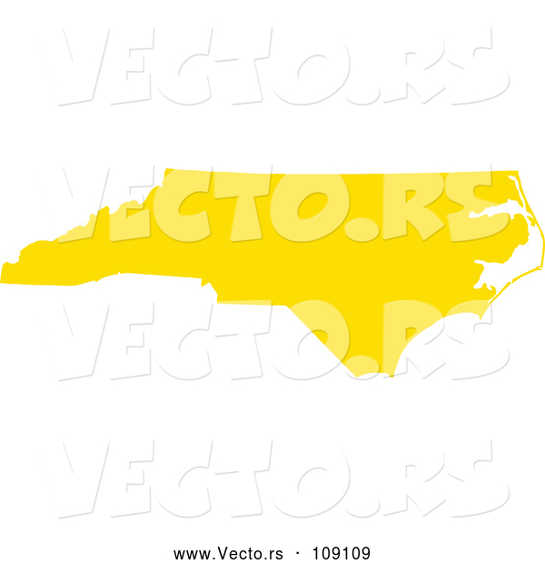 Vector of Yellow Silhouetted Map Shape of the State of North Carolina, United States