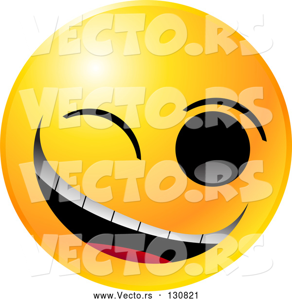 Vector of Yellow Smiley Winking and Grinning While Flirting or Joking