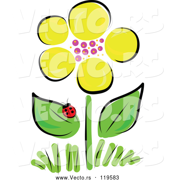 Vector of Yellow Spring Flower and Ladybug