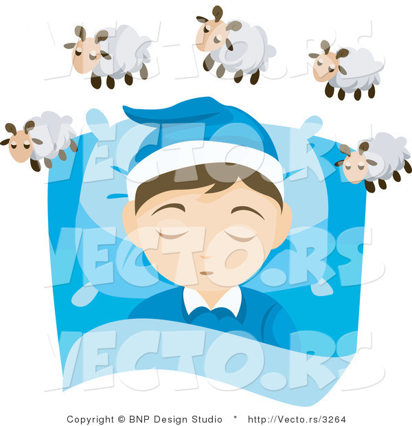 Vector of Young Boy Counting Sheep While Asleep in His Bedroom