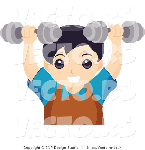 Vector of Young Boy Lifting Dumbbell Weights