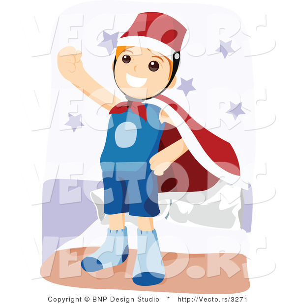 Vector of Young Boy Pretending to Be a Super Hero
