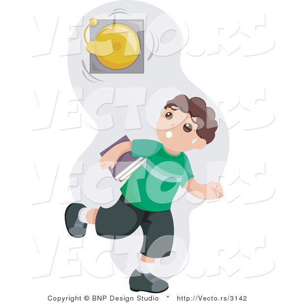 Vector of Young Boy Running Late to Class While a Bell Rings