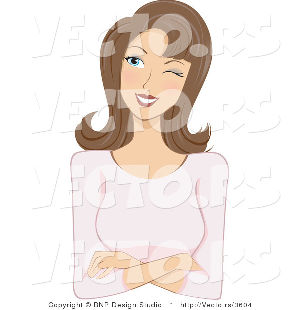 Vector of Young Caucasian Lady Winking