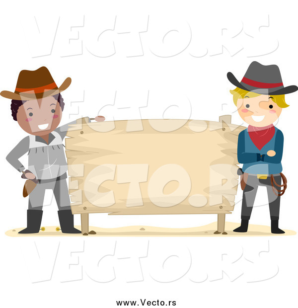 Vector of Young Cowboys with a Blank Sign