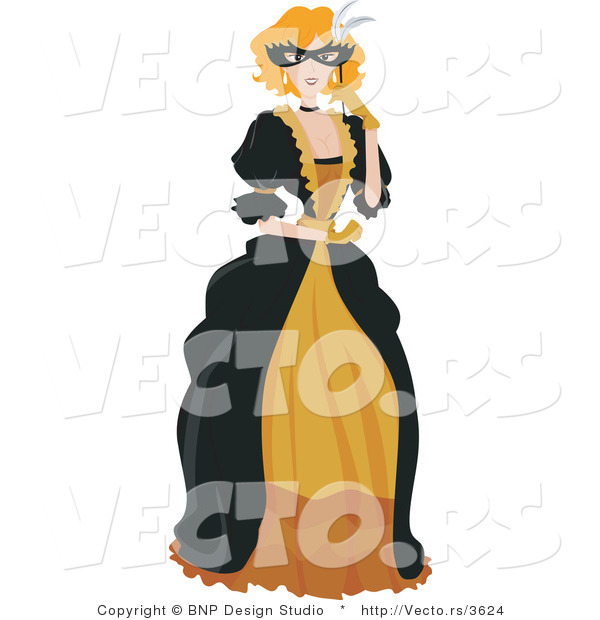 Vector of Young Lady Holding a Mask at a Masquerade Ball