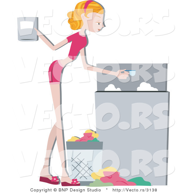 Vector of Young Lady Pouring Detergent in a Washing Machine