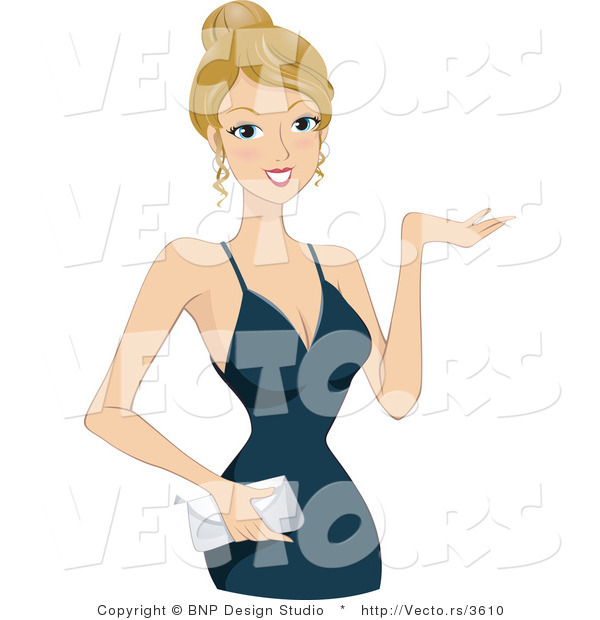 Vector of Young Woman in a Blue Evening Gown