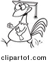 Cartoon Clip Art of a Chicken Graduate with a Cap and Diploma - Black Outline by Toonaday