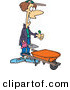 Cartoon of a Happy Gardener with a Green Thumb Standing Beside a Wheelbarrow by Toonaday