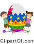 Cartoon Vector of 2 Children Painting a Huge Easter Egg by BNP Design Studio