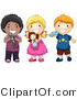 Cartoon Vector of 3 Happy Diverse Kids Holding Toys and Smiling by BNP Design Studio