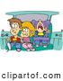 Cartoon Vector of a Cartoon Sister and Brothers Fighting in a Car on a Family Road Trip by Toonaday