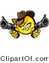 Cartoon Vector of a Cartoon Smiley Cowboy Shooting Pistols While Grinning by Chromaco