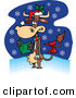 Cartoon Vector of a Christmas Cow Singing Carols While It Snows by Toonaday